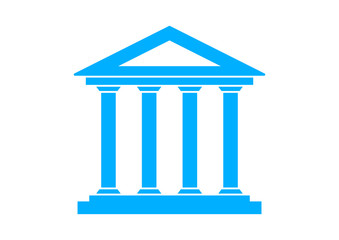 Blue historical building on white background