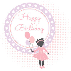 happy birthday card with Girl and balloons