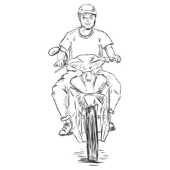Fototapeta na wymiar Vector Sketch Man on a Motorbike