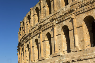 Naklejka premium El Jem Coliseum ruins in Tunisia fighting gladiator