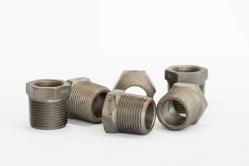 Hexagonal head bushing bolts on white isolate background