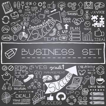 Hand drawn business icons set