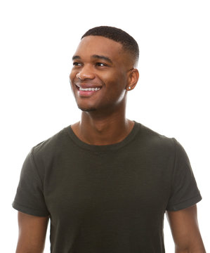 Happy african american man in green t-shirt