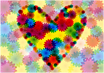 bright vector flowers heart background