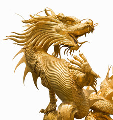 Golden Chinese dragon statue on isolate background