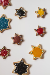 Christmas handmade cookies stars on white background