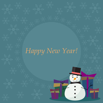 winter holiday card  background with cute fanny snowman
