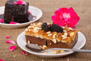 Homemade toffee cake with mulberry