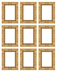 set 9 of vintage gold frame isolated on white background