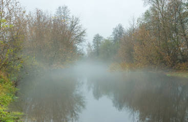 Fototapeta na wymiar Mist over Vorskla river in Ukraine
