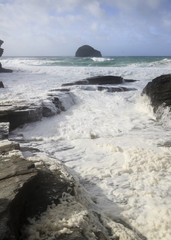 Sea foam at Trebarwith strand