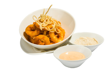 Fried Shrimps with sauce on plate