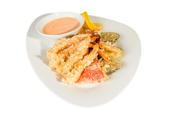 Fried Shrimps and squash with sauce