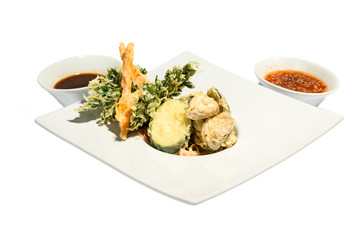 Fried Shrimps and squash with sauce