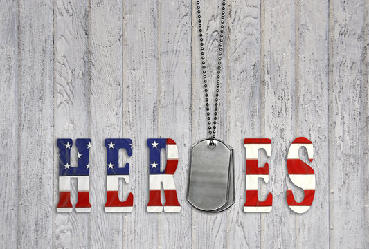 military dog tags for heroes on wood