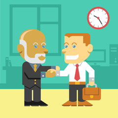 Business people shaking hands vector flat color illustration