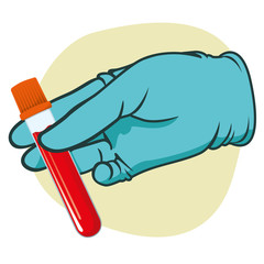 Person hand holding a vial of blood collected for examination