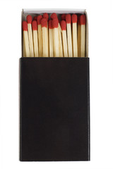 red matches in a black box isolated on a white background.