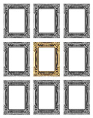 set 9 of vintage gold - gray frame isolated on white background.