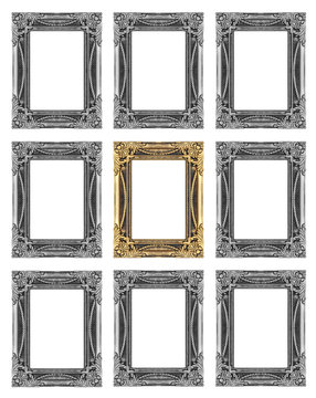 set 9 of vintage gold - gray frame isolated on white background.