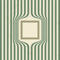 Wooden frame on striped wallpaper. Vector