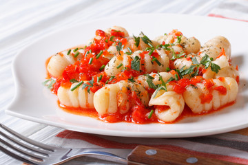 Potato gnocchi with tomato sauce, horizontal