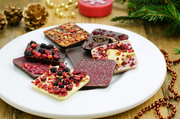 Variety of chocolate with christmas decoration