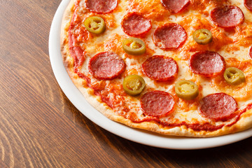 pizza on wood background