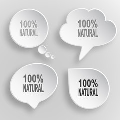 100% natural. White flat vector buttons on gray background.
