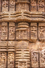 Carvings on the walls of the  sun temple at Konark