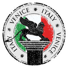 Grunge stamp of Venice, flag of Italy  vector illustration