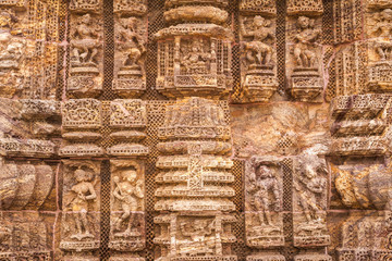 Carvings on the walls of the  sun temple at Konark,