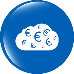 web icon cloud with euro sign, web button isolated on white