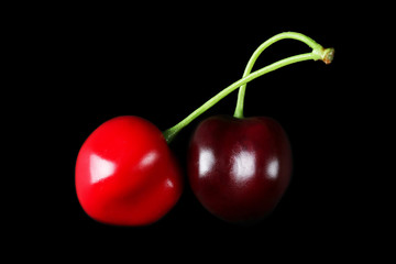 Cherry on black background