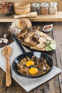 Variedad de setas y huevos e ingredientes para su cocina 