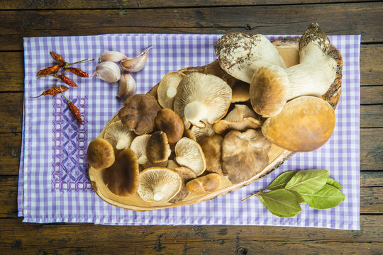 Variedad de setas e ingredientes y especias para su cocina 