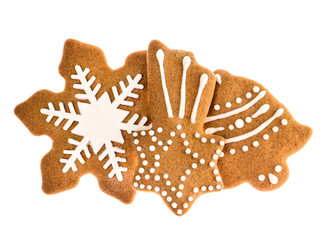 christmas gingerbread cookies isolated on white background