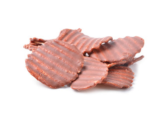 Close up of chocolate coated potato chips