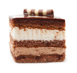 chocolate layer cake isolated on white