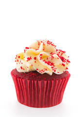 Red velvet cupcakes isolated on white