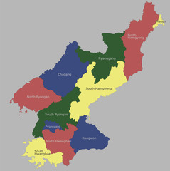Highly detailed political north korea map
