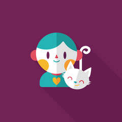 Pet cat and boy friendship flat icon with long shadow,eps10