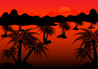 coconut sunset mountain background