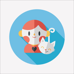 Pet cat and boy friendship flat icon with long shadow,eps10