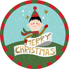Boy and Merry Christmas sign