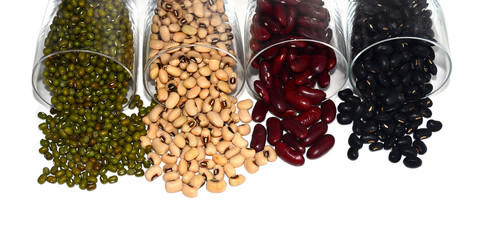 Bean seeds in glass with white background