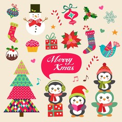 Vector set of Christmas decoration with symbols, icons elements