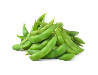 Green soybeans on white background