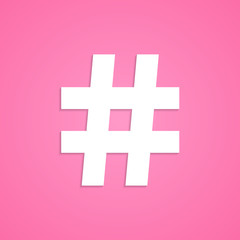 white hashtag icon isolated on pink background