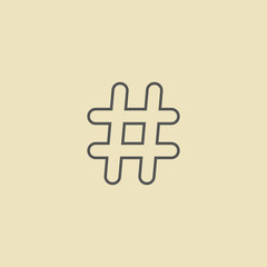 outline black hashtag icon isolated on dark yellow background